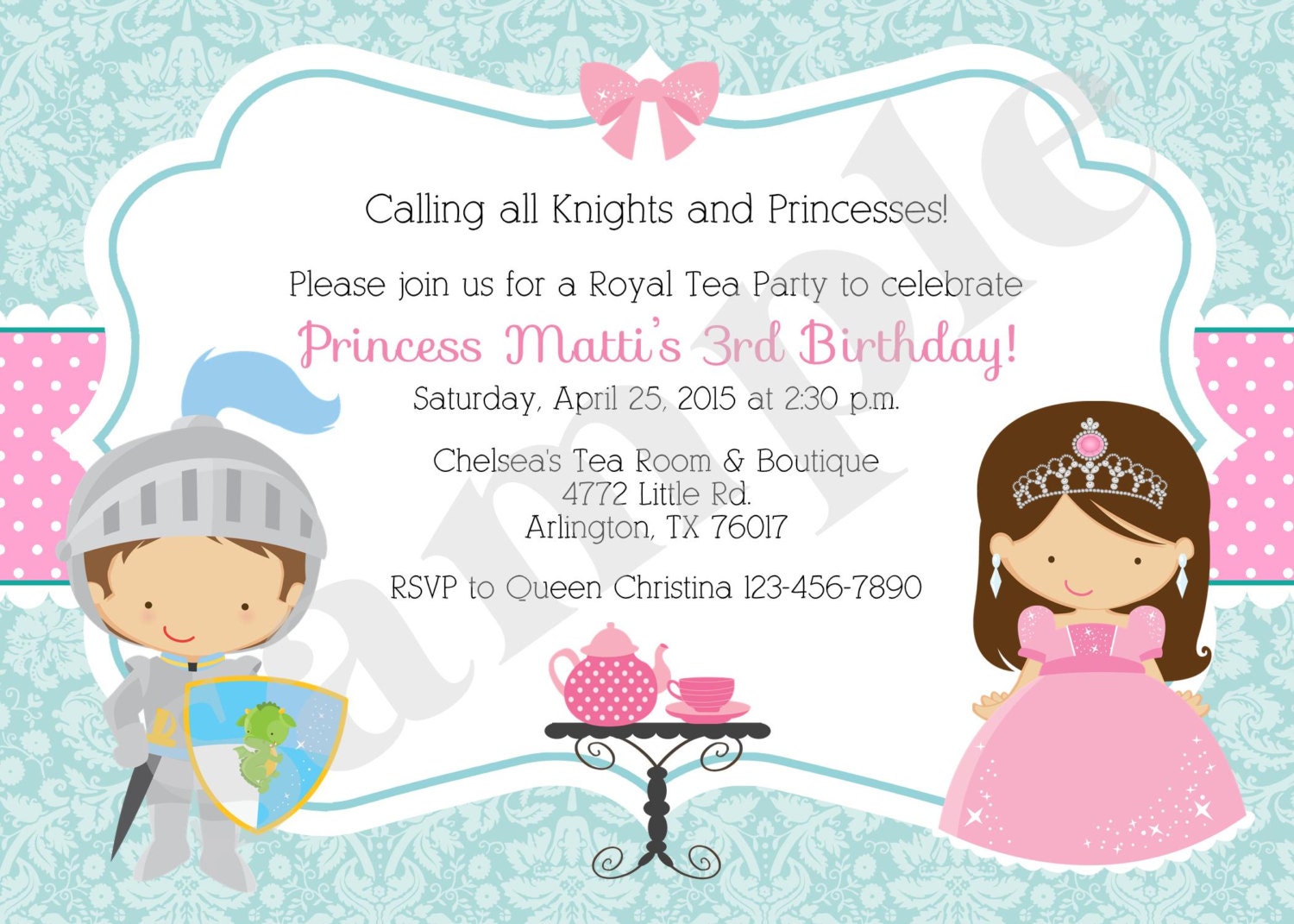 Royal Tea Party Birthday Invitation/invite/ knights by jcbabycakes