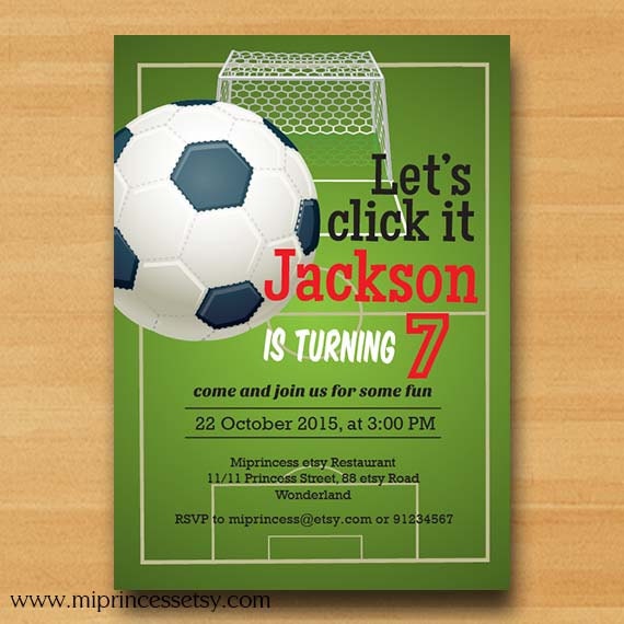 Football birthday Soccer birthday invitation. party boy kids