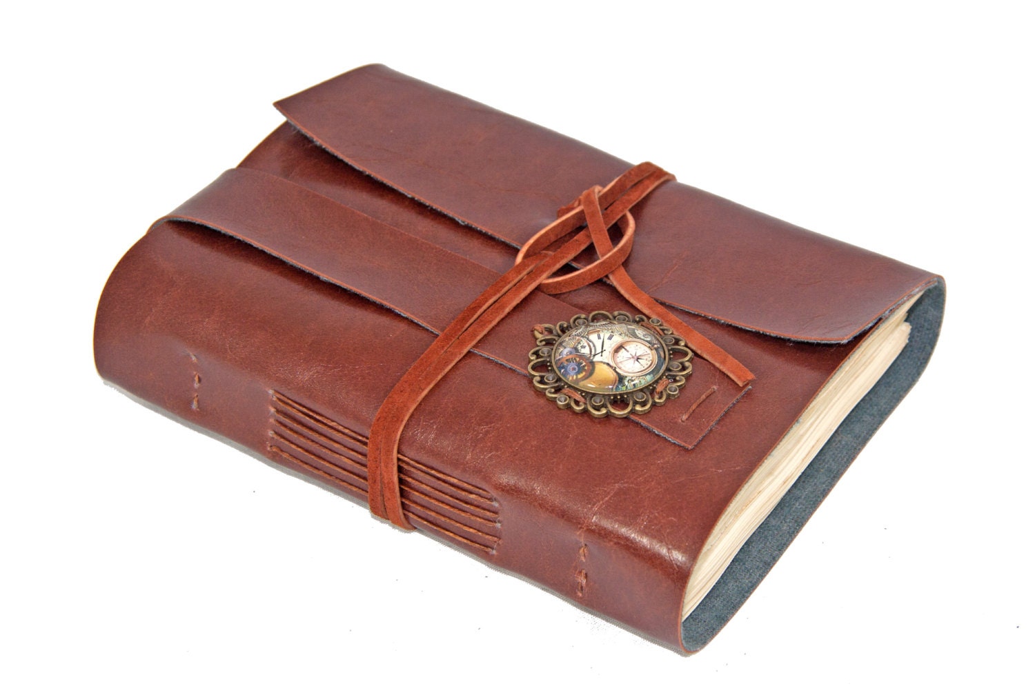 Light Brown Faux Leather Journal with Tea Stained Paper and