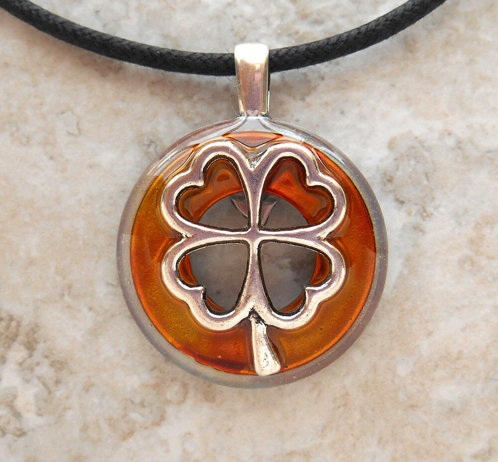 four leaf clover necklace: yellow womens jewelry by NatureWithYou