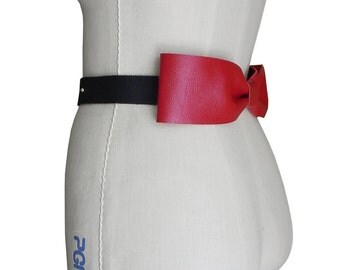 Red Leather Bow Belt - Wedding Dress Belt - Red Bow Belt - Black & Red Wedding - Big Bow Belt Lambskin Wedding Dress - Evening Belt in stock