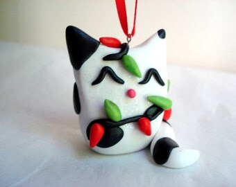 Black and White Cat Ornament Spotted Cat Christmas Ornament Fat Cat Ornaments Kitty Christmas Ornament Christmas Decoration