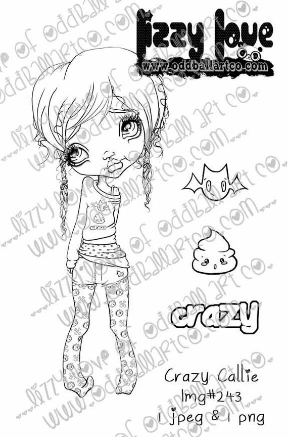 INSTANT DOWNLOAD Kawaii Creepy Cute Digital Stamps Crazy Callie Image No. 243 by Lizzy Love