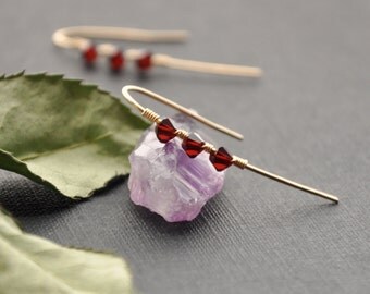 Gold Garnet Earrings, Red Crystal Earrings, Gold Red Earrings, Birthstone Earrings, Birthstone Jewelry, Minimal Sparkly Earrings