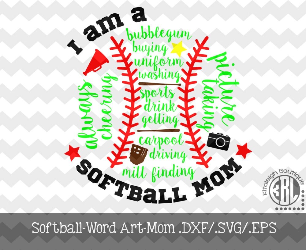Download Softball-Mom-Word Art Decal Files .DXF/.SVG/.EPS for use