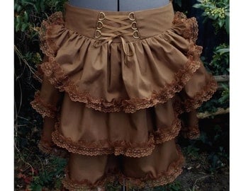 steampunk bustle skirt with matching lace high low hem and back corset style lacing. any size any colour
