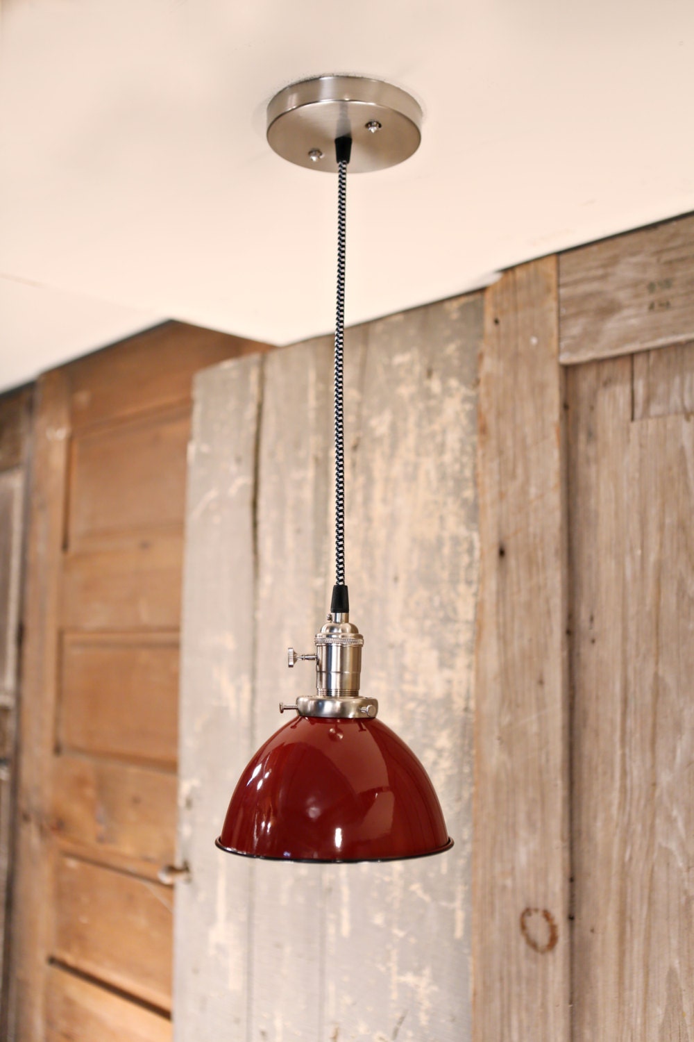 Pendant Light Red Metal Dome Shade 7 by lucentlampworks on Etsy