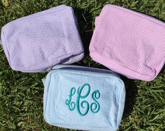 Pencil Case, Monogrammed Cosmetic Bag, Seercsucker Cosmetic Case, Seersucker Pencil Case, Monogrammed Pencil Case