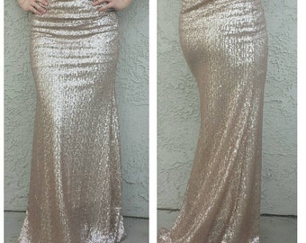 Matte Champagne Maxi Skirt - Gorgeous high quality sequins - Long sequined skirt - S M L XL, Custom (Handmade in LA!) Ships asap!