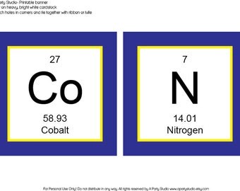 periodic print fabric table Periodic in Table yellow and blue royal  Chemistry Congrats banner