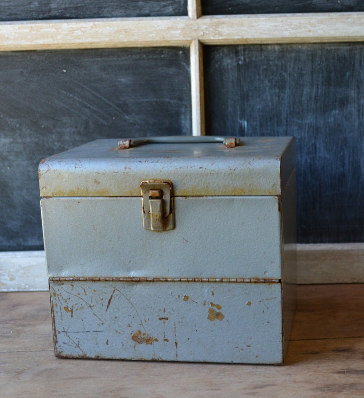 Worn Metal File Box, Industrial File Box, Industrial Decor, Chrome