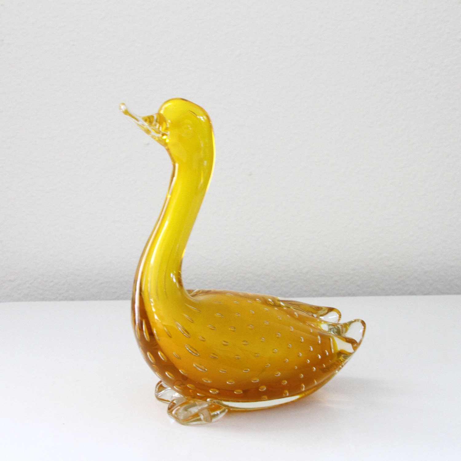 Murano Glass Duck Figurine Yellow Controlled By Farmorshouse