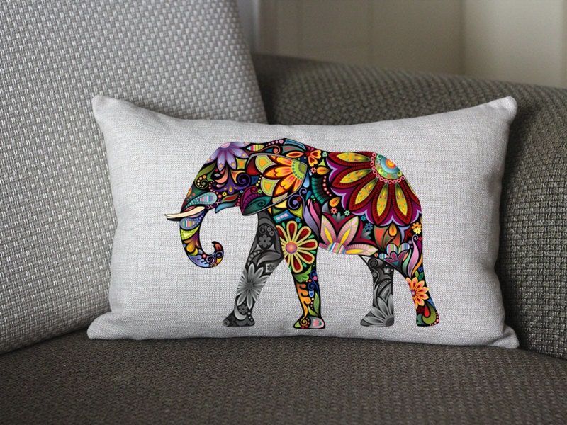 yellow Elephant pillow Cotton Linen Elephant pillow by sweetystore