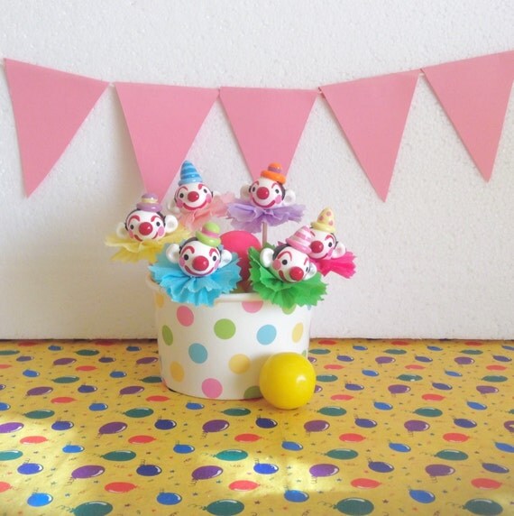 Items Similar To Carnival Clown Cupcake Toppers Picks Cake