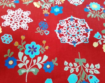Scandinavian flower and crochet, red, fat quarter, pure cotton fabric