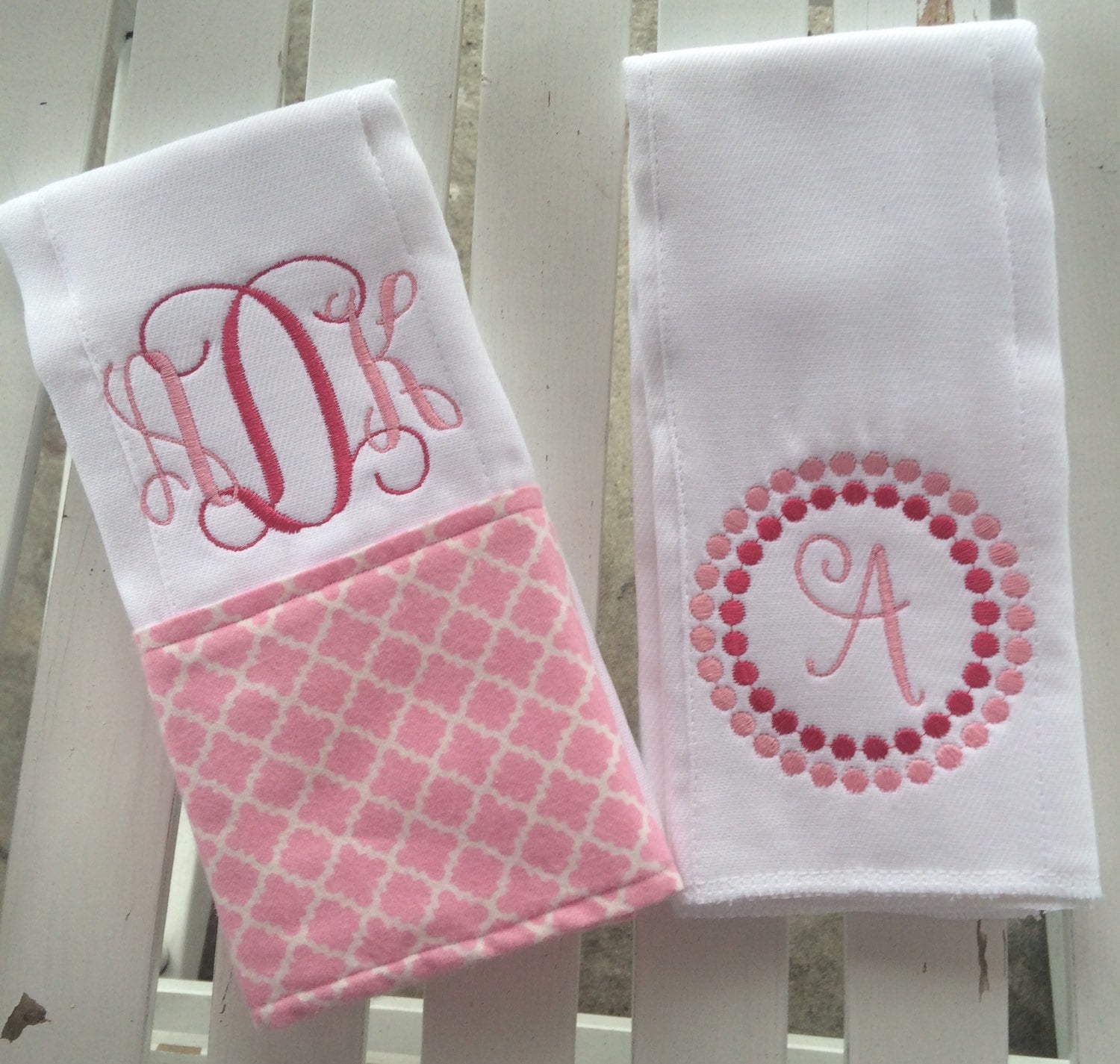 Baby girl gift Monogrammed burp cloth set Set