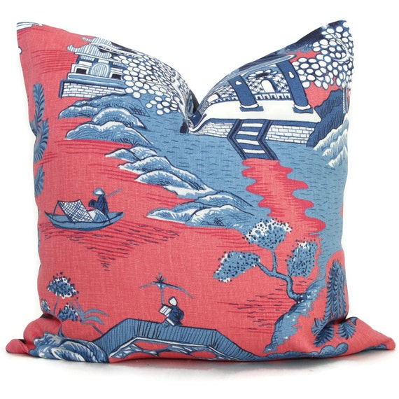 Lee Jofa Willow Pillow Cover Pink Blue Chinoiserie by PopOColor