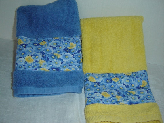 blue and yellow hand towels