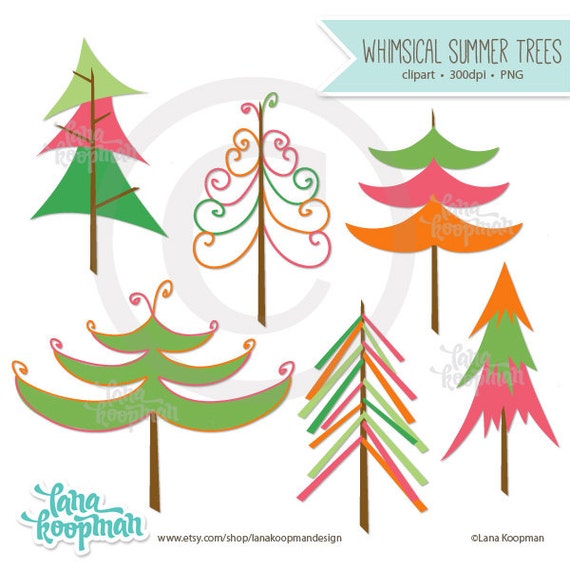 Trees Digital Clip Art, Summer Trees Clipart, Modern Tree Clipart, Whimsical Tree Clipart Il_570xn
