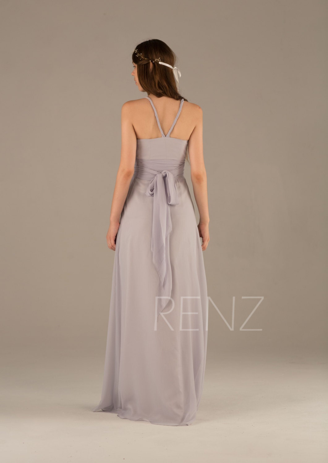 2017 Light Gray Bridesmaid Dress V neck High Low Dress