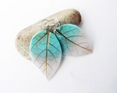 Ombre aqua semi translucent leaf earrings- polymer clay -dangle leaf earrings- woodland- boho- faux glass- trending- aqua earrings- rustic