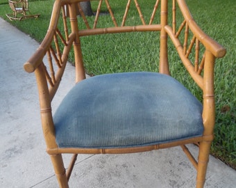 LOW AND FAUX / Faux Bamboo Office Chair / Angled Bamboo Detailing / Hollywood Regency / Palm Beach Chic