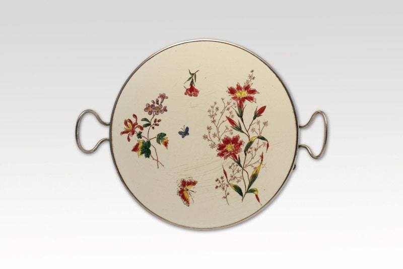 Vintage Floral tray White and Floral serving tray with handles 1960s Haute Juice