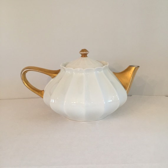 Vintage White and Gold Teapot
