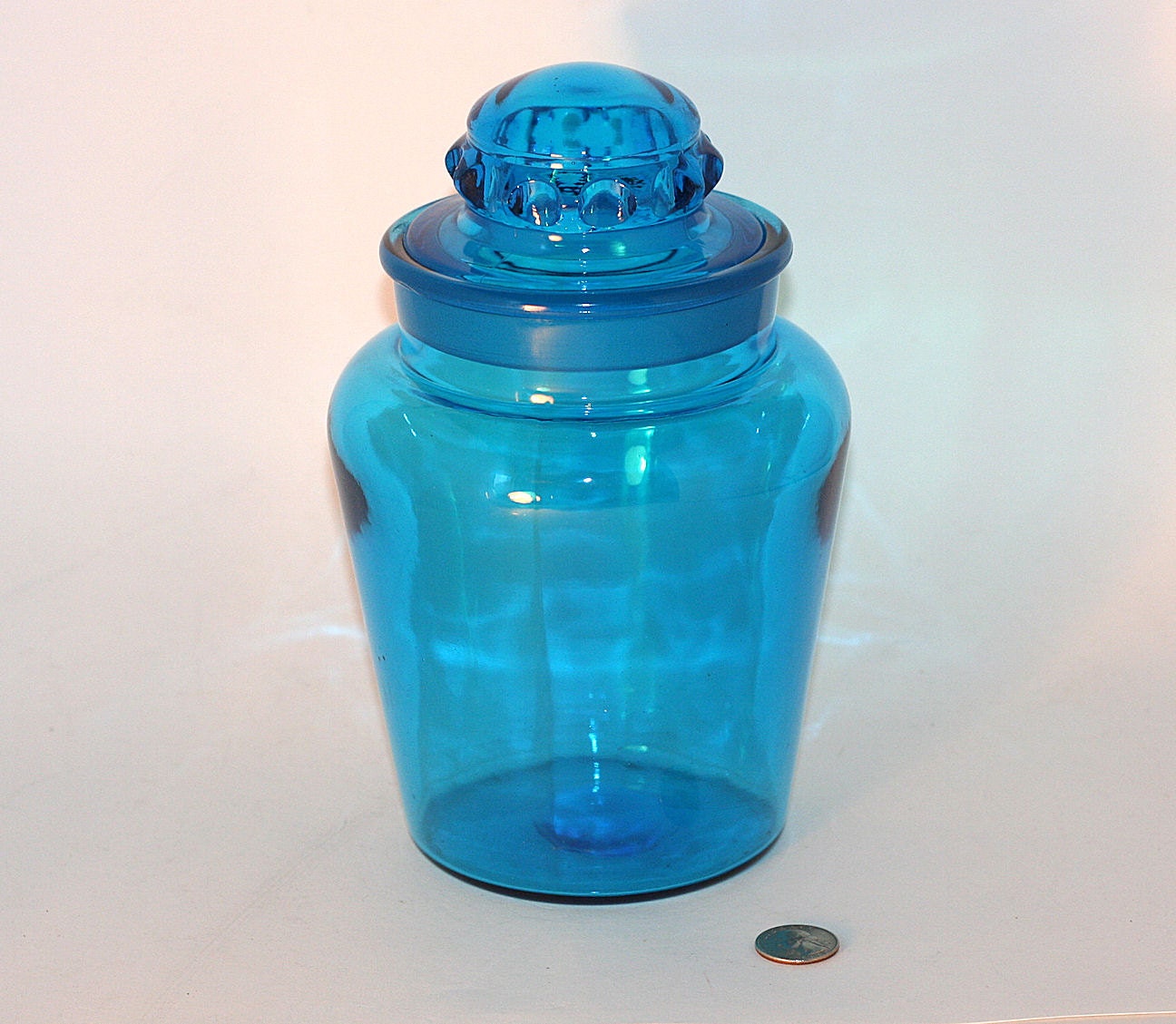 Vintage Aqua Blue Glass Apothecary Jar Candy Cookie Canister