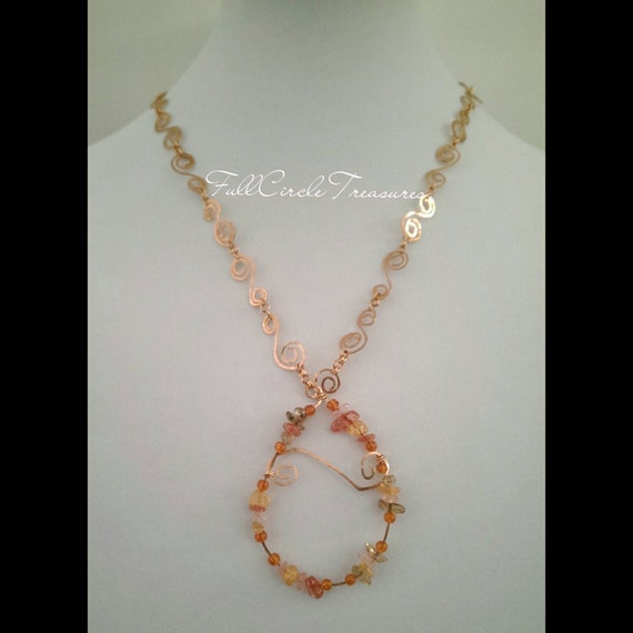 ... Women's Necklace - Copper Scroll Necklace - Tangerine Crystal Necklace