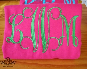 Monogrammed sweatshirt, womens monogram sweatshirt, hot pink crewneck sweatshirt, personalized sweatshirt, Monogrammed gift