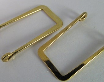 6 Vintage 26x15mm Flattened Square Goldplated Brass Settings Connectors Components Con276