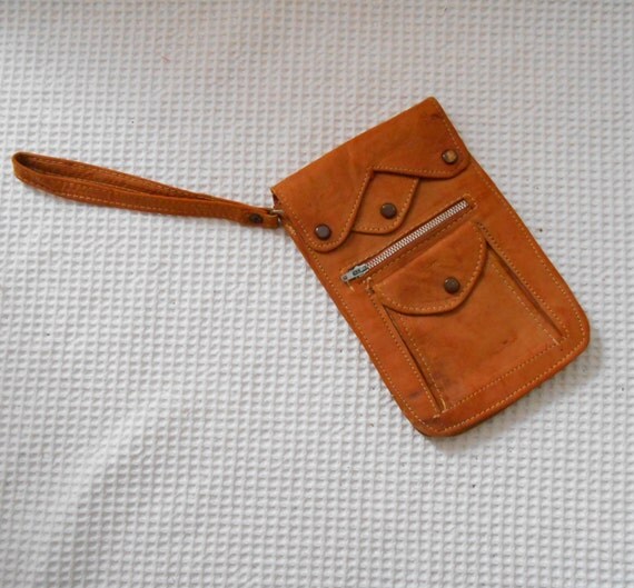 Leather Small Bag Purse Vintage Wrist Strap Clutch Great