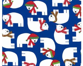 Jingle Polar Bears on Royal Blue From Robert Kaufman's Jingle 3 Collection By Ann Kelle
