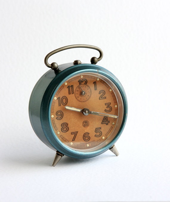 Vintage French alarm clock SMI mechanical wind up by bluepalette