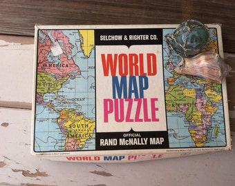 Map Of The World Joseph K. Straus No. 344 Vintage 1960's World Map - Mid Century Jigsaw by Rand McNally, Its Game Night! Forced Family Fun No Electronics Let's Play A Game, World Map