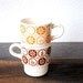 Retro Coffee Mug Cups, Stackable Americana Flowers Kitschy Kitchen Print, Vintage Set of Two (2)