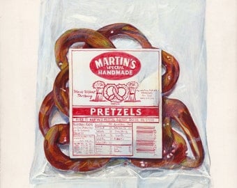 Pretzels. Original egg tempera illustration from 'The Taste of America' book.