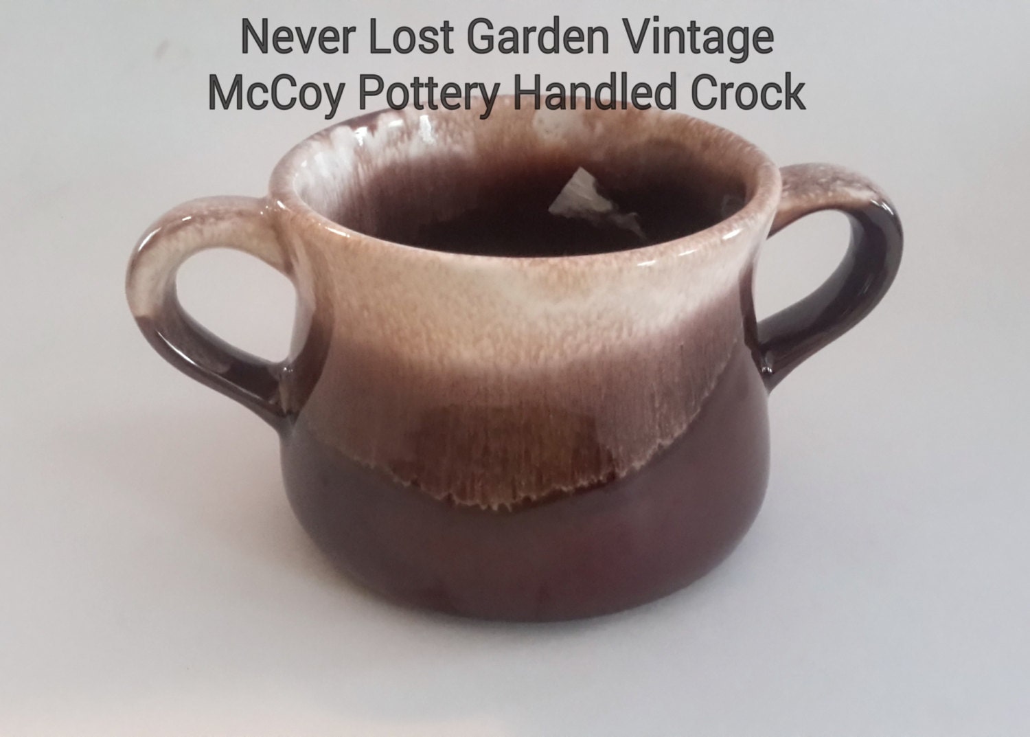 McCoy Brown Drip Pottery Handled Crock Vintage