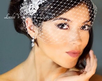 Leslie Li Monica Style Crystal Bridal Birdcage Veil with Crystal Comb