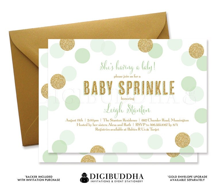 BABY SPRINKLE INVITATION Mint & Gold Baby Shower Glitter