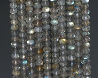 4x3mm Labradorite Gemstone Grade AAA Faceted Rondelle Loose Beads 15.5 inch Full Strand (90186019-112)