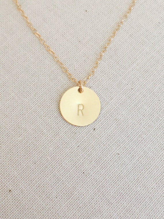 14k Gold Filled Monogram Initial Disc Necklace 14kt By Rhjewels