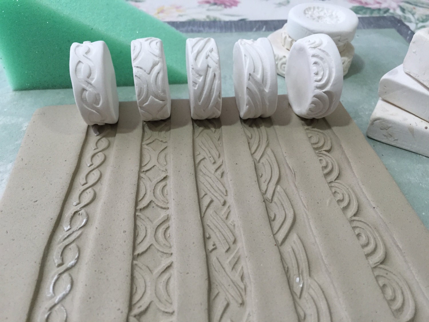 Celtic Curls Scroll Theme Clay Stamp Roller Set of by claystamps