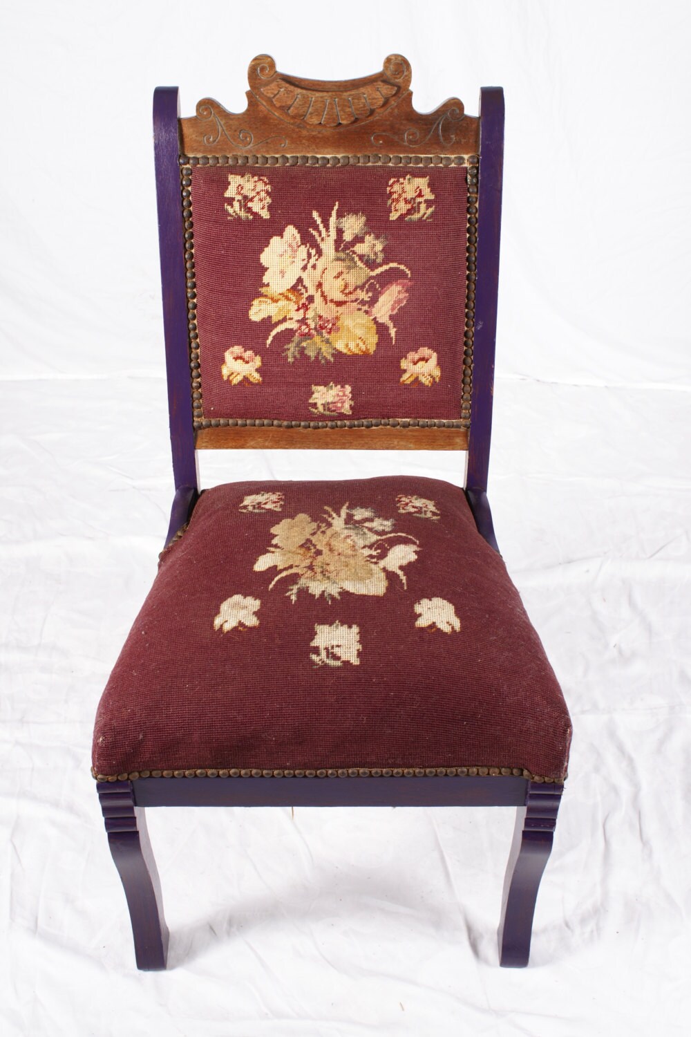 Antique Needlepoint Chair Painted Purple Haute Juice