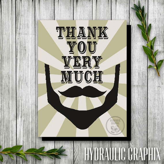 Hipster Beard & Mustache Birthday Thank You Card, Printable Thank You Card, Mustache Bash Birthday Card, Husband Birthday Invite, Notecard Il_570xn