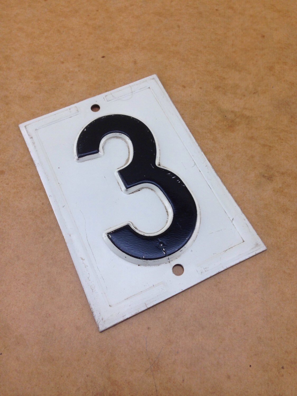 Vintage Embossed Metal number 3 black gas station number