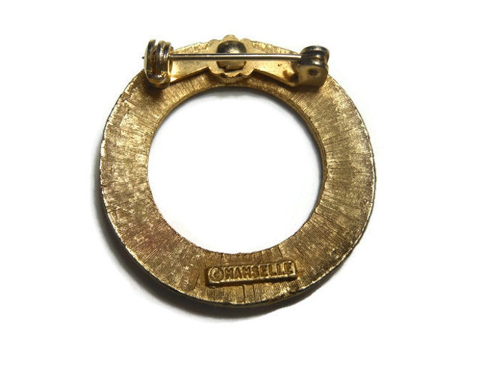 FREE SHIPPING Mamselle circle brooch 1960s brutalist gold plated textured eternity pin