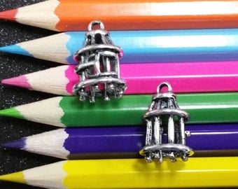 10 PCS - Bird Cage Birdcage 3D Silver Charm Pendant C0207