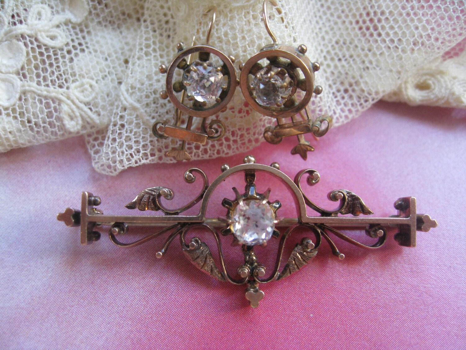 Victorian Paste Jewelry Antique Earrings Pin Sets Paste